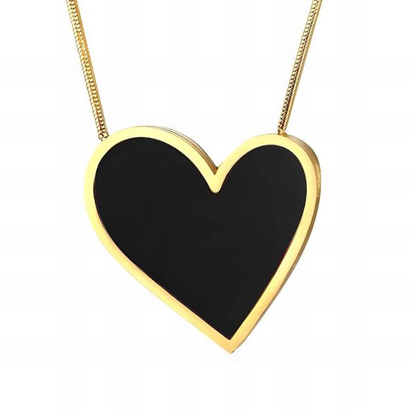 18K Gold Plated Women's Heart Shape Necklace Black Romantic Love Everyday - Picture 3 of 12